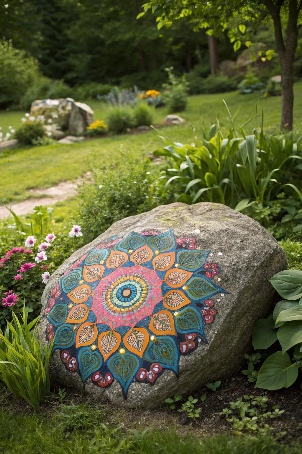 Incorporate balance to your space with mandala rock art.