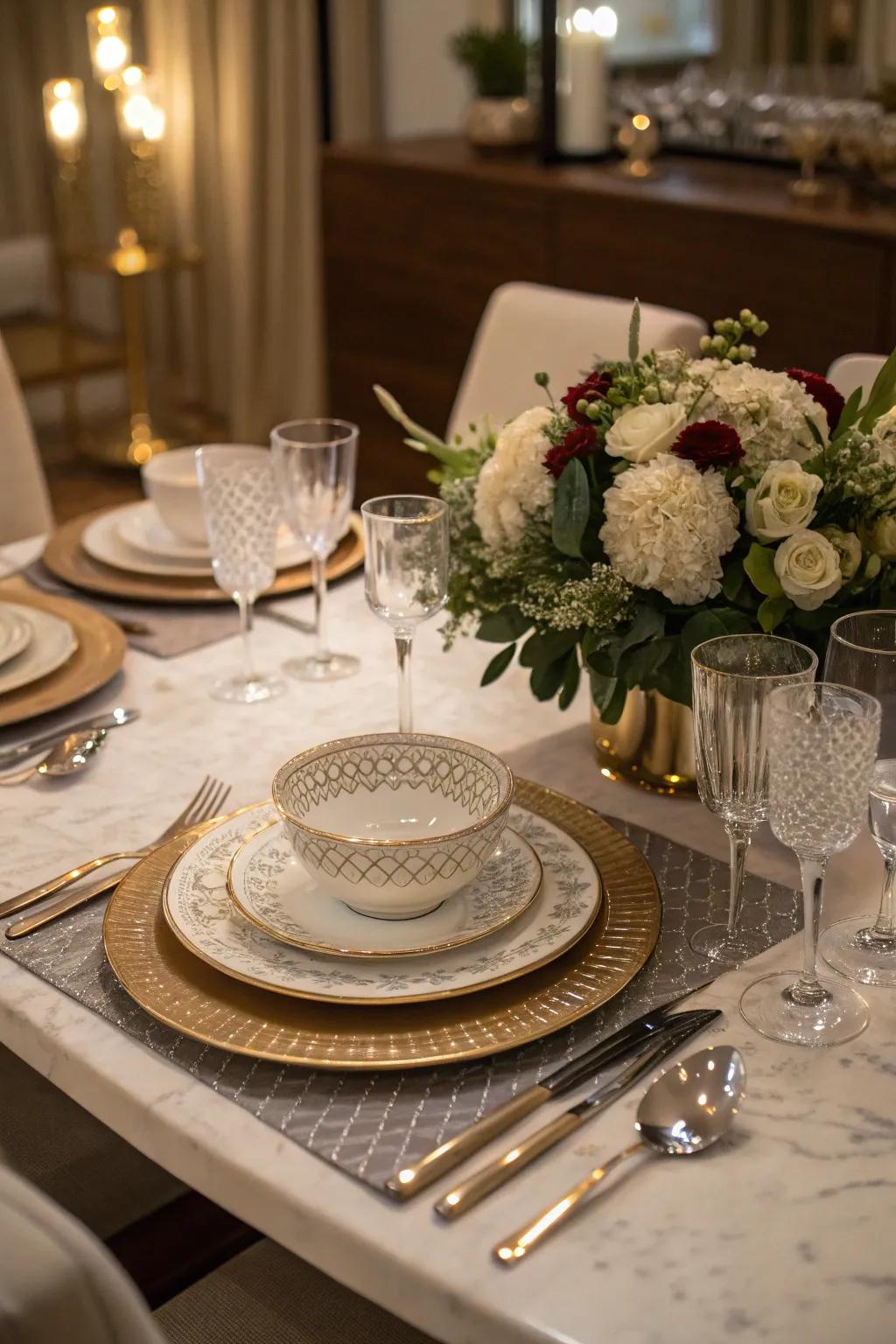 Craft an elegant dining experience with a sophisticated table setup.