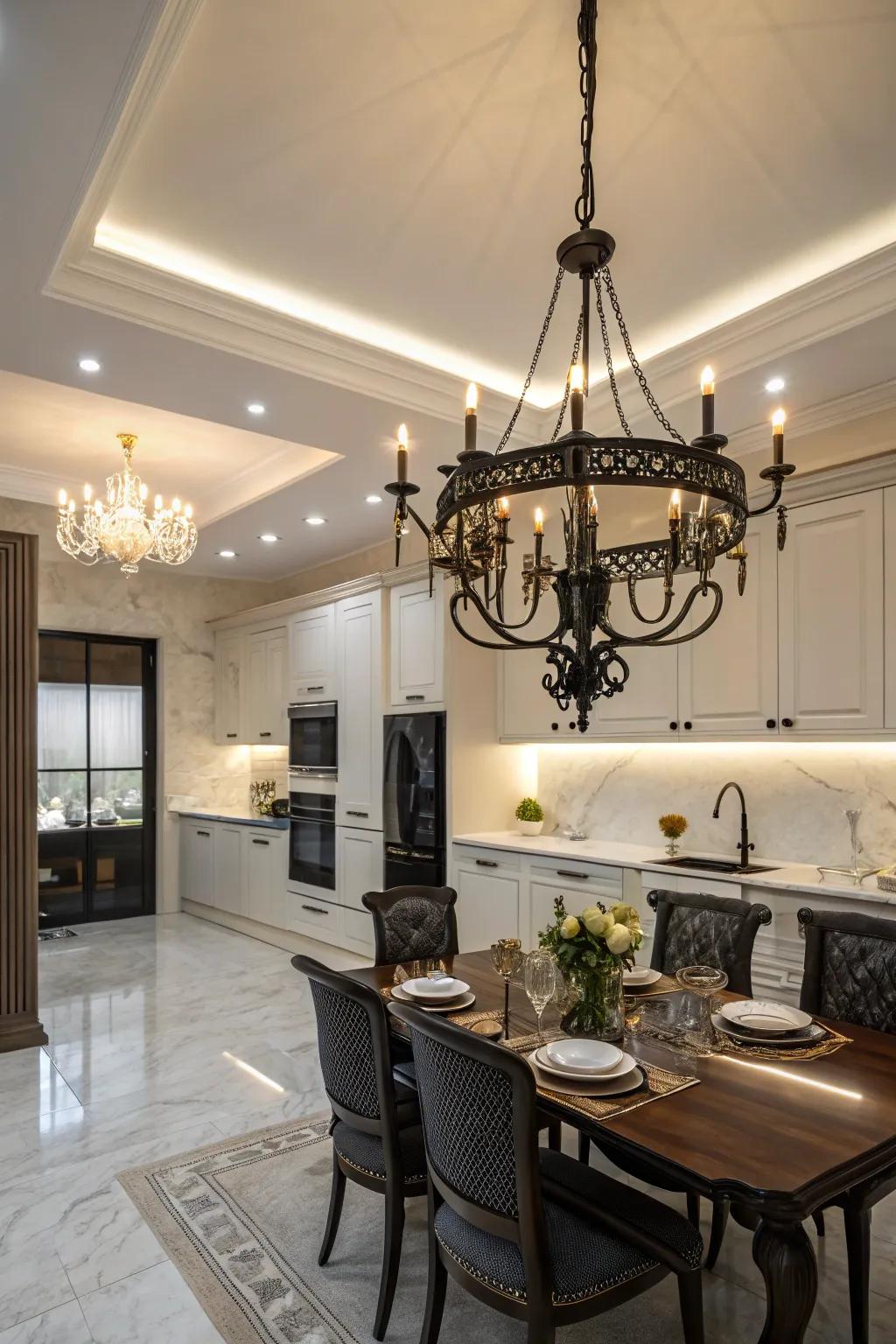 A dark candelabra brings timeless elegance to your kitchen.