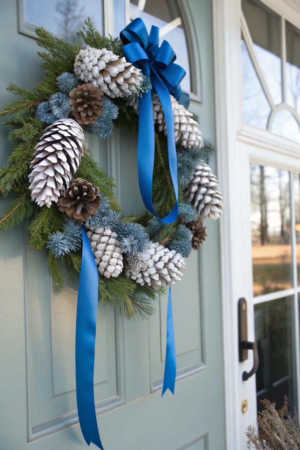 An inviting azure and snow-white Christmas garland