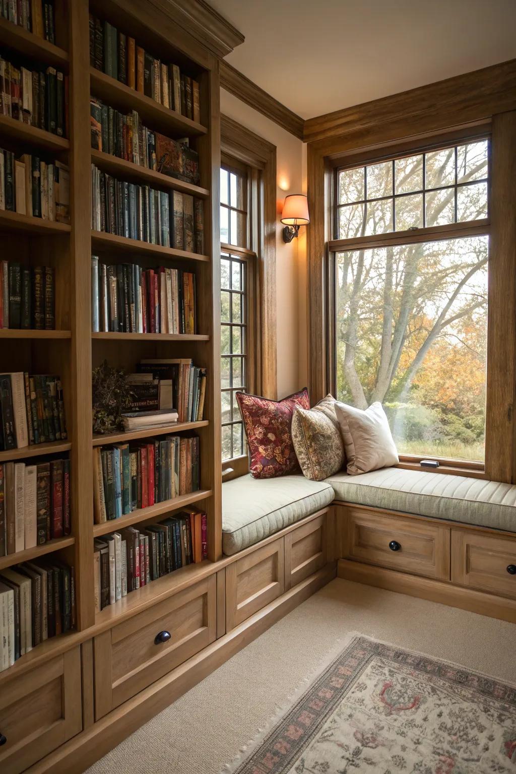 Design a snug reading nook with strategically positioned shelves.