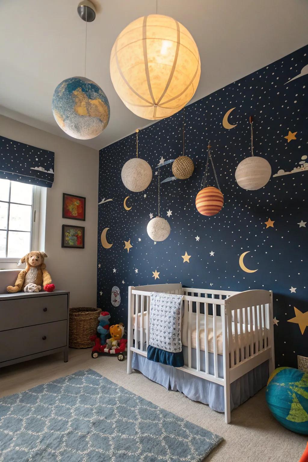 Spark wonder with a space-themed nursery for your little explorer.