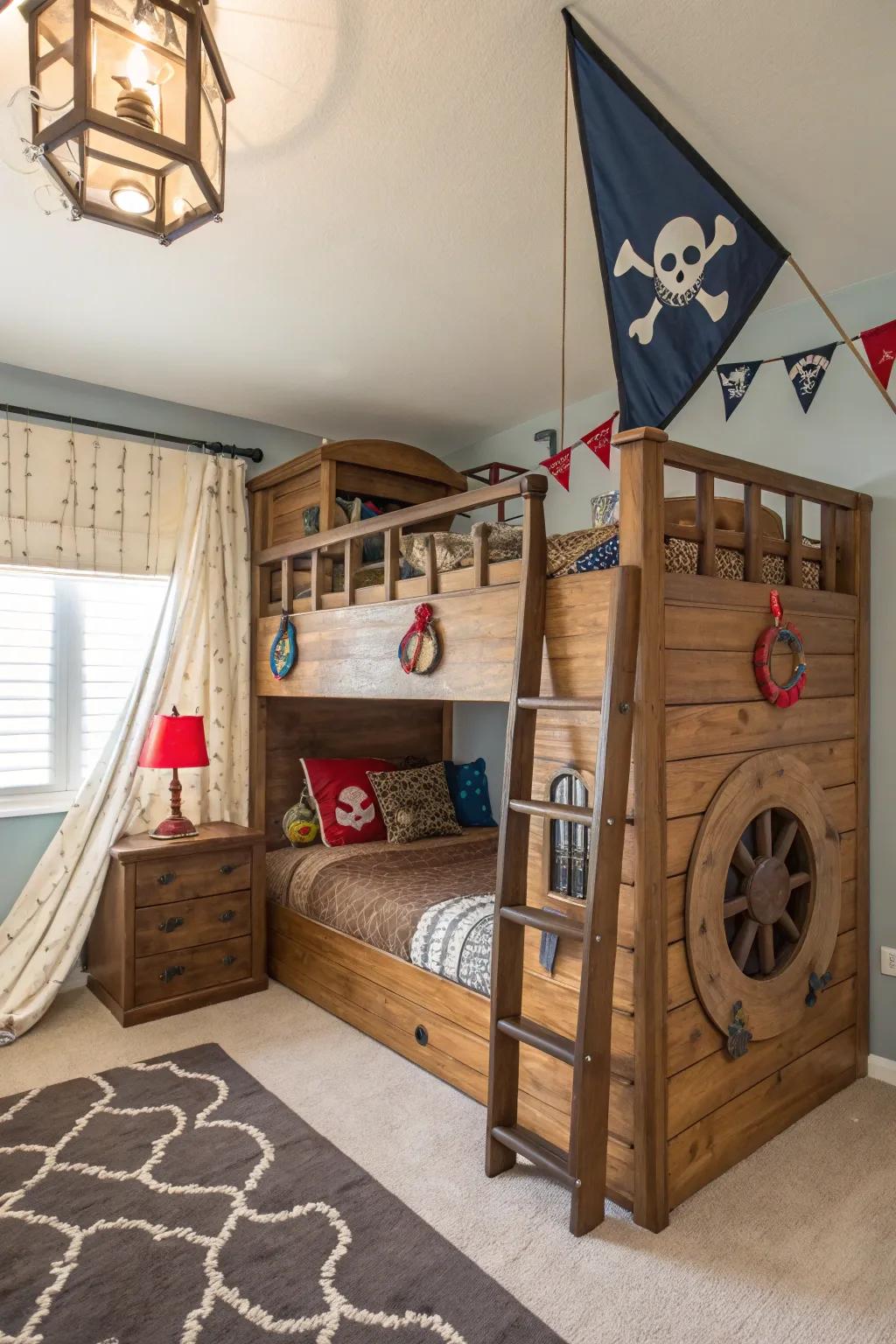 Adventure-centric bunk beds engender a spirited ambiance.