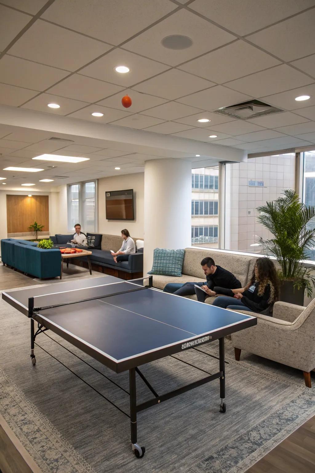 An entertainment area adds enjoyment and relaxation to the workday.