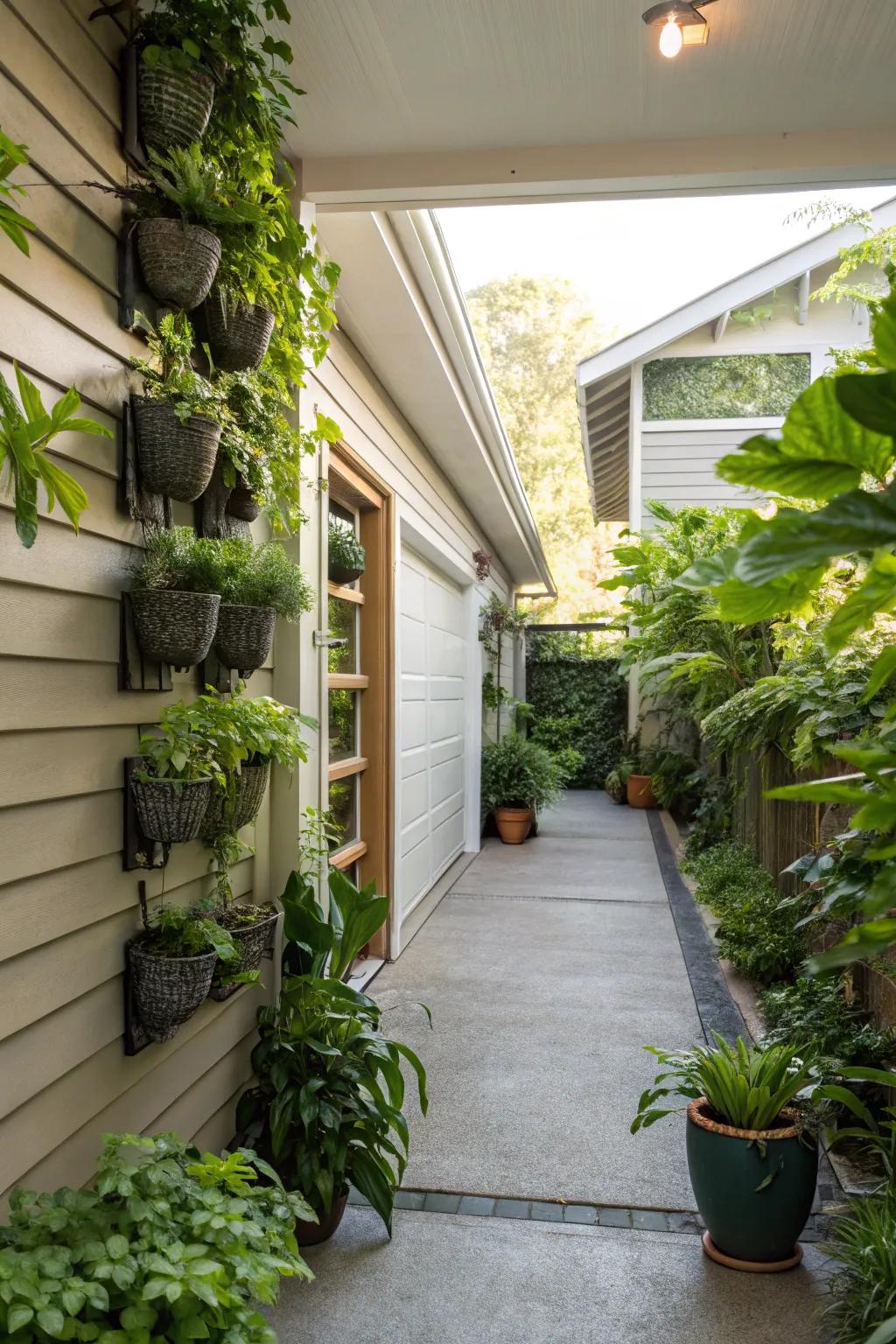 A lush, verdant garden gateway breezeway that revitalizes and invigorates the passage.