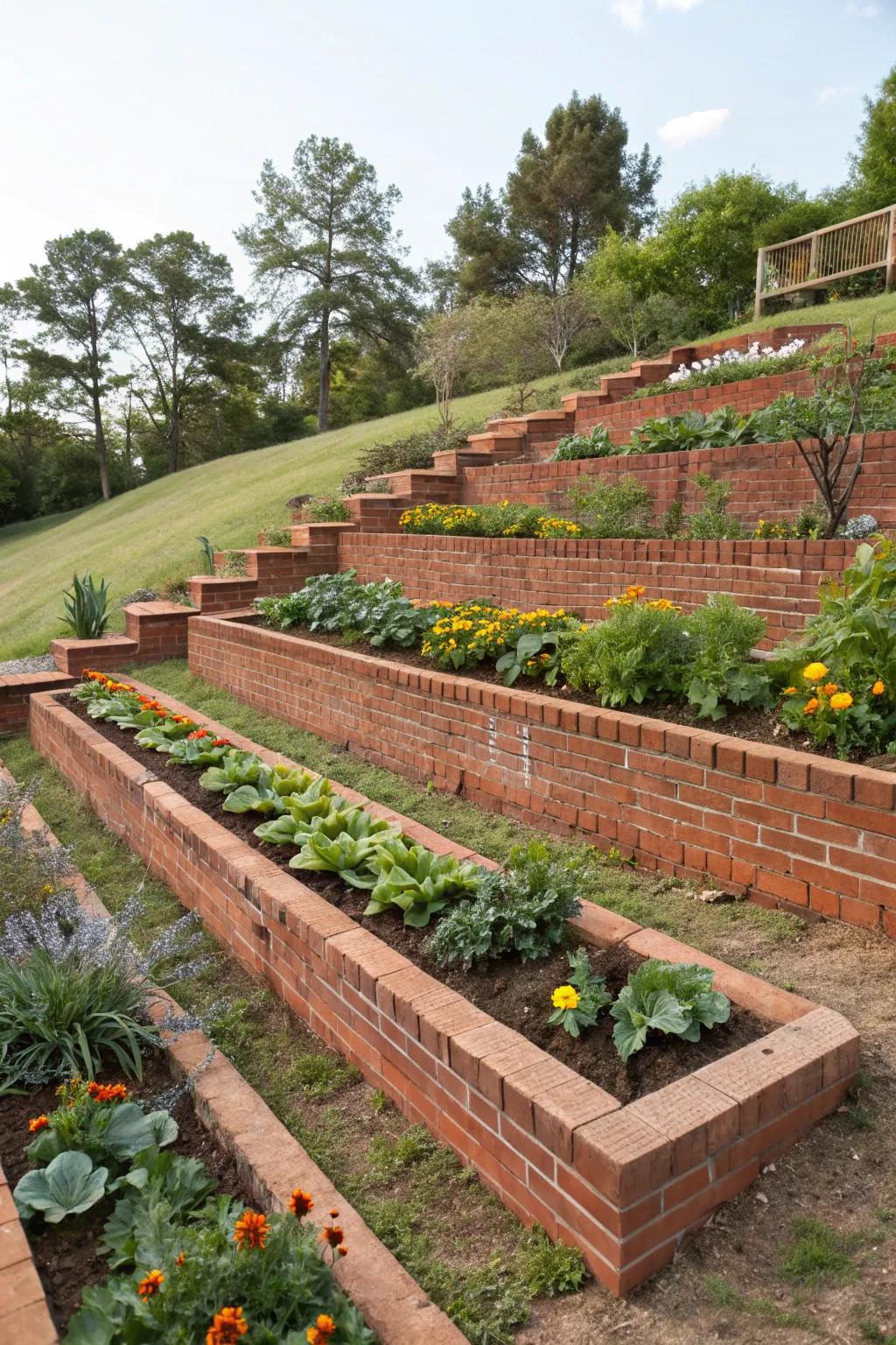 Enhance your gardening skills with tiered brick raised beds.