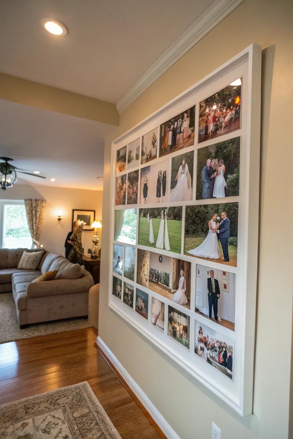 A collage frame capturing multiple wedding moments in a single artistic display.