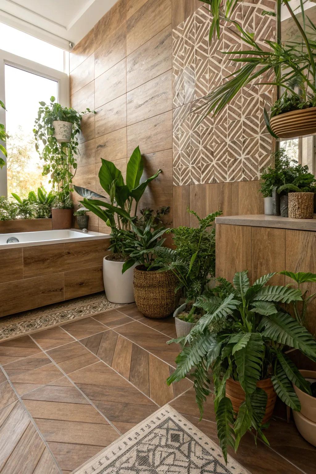 Bring nature indoors utilizing timber-related tiles.