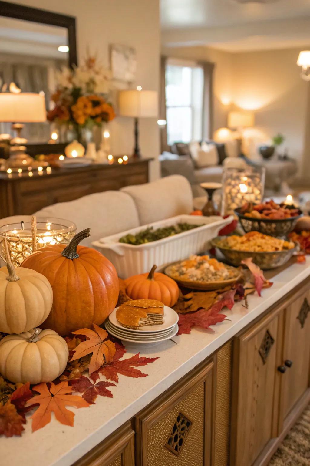Season-inspired accents bring the essence of the time of year to your buffet spread.