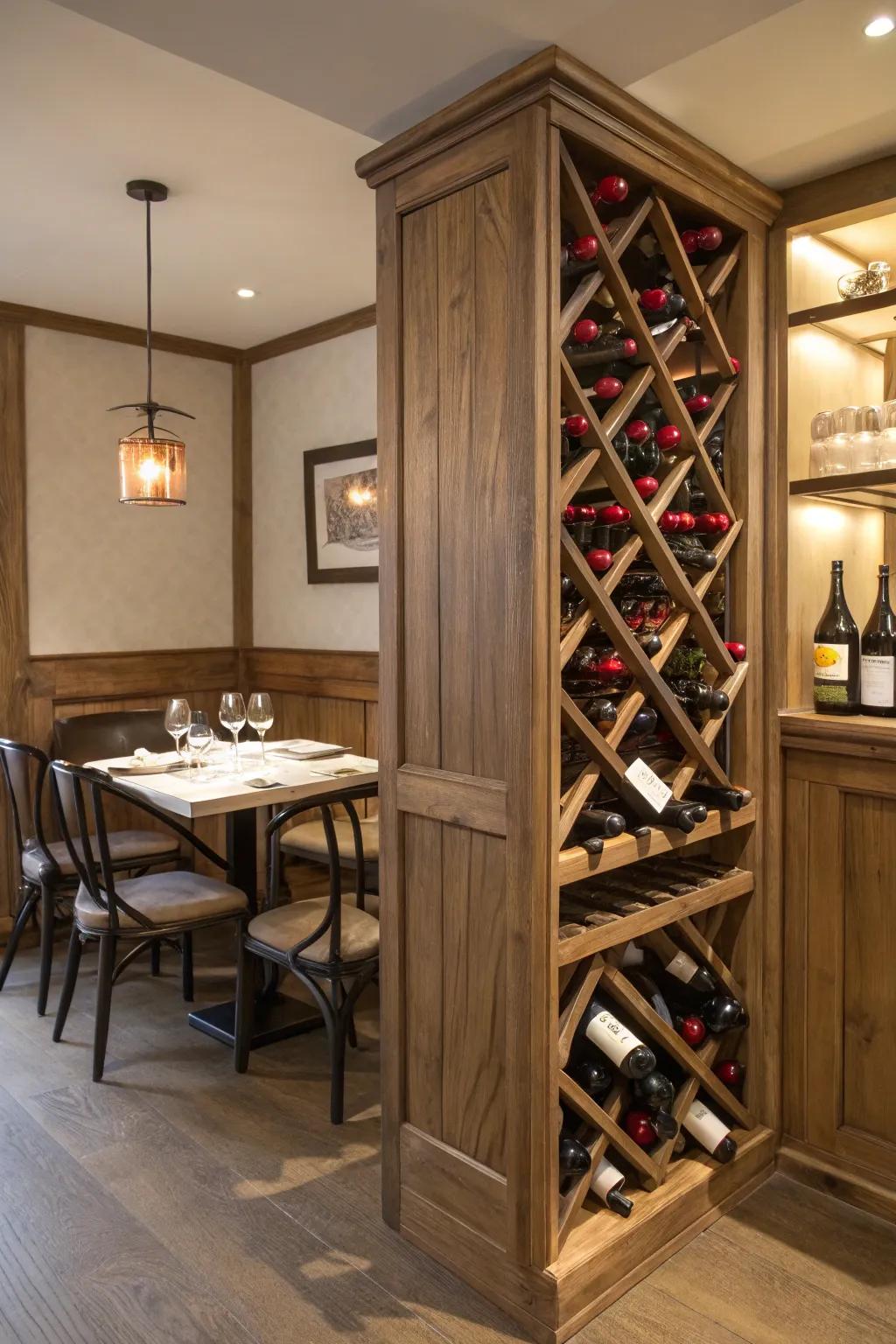 Corner wine racks present unique storage options that boost both space and style.