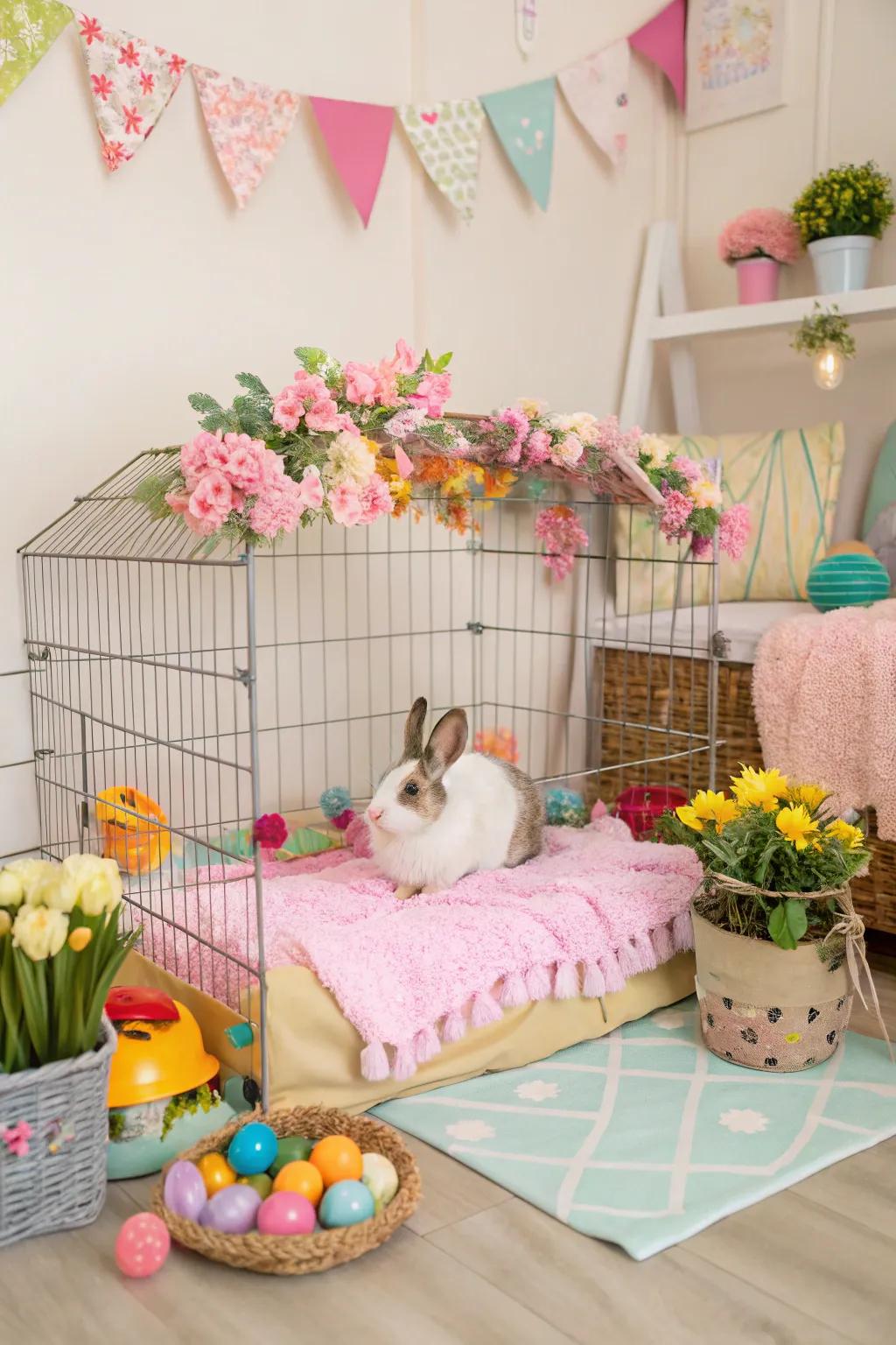A creatively themed bunny cage that adds elegance to your home's style.