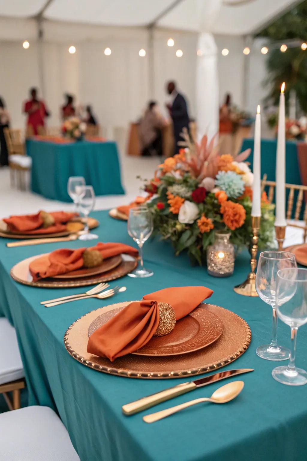 A refined tablescape showcasing ocean and sunset tones.