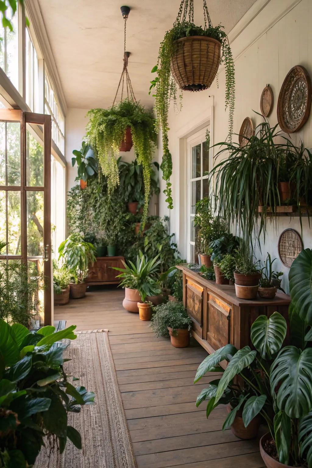 Lush greenery in a California room creates a serene atmosphere.