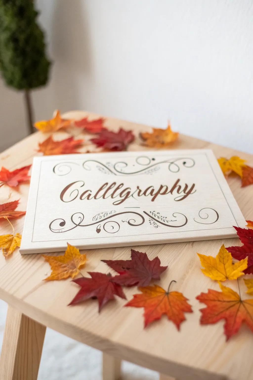 Celebrate the season with elegant calligraphy and the beauty of fall foliage.