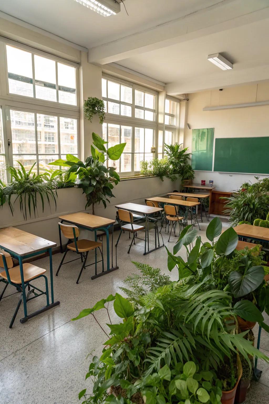 Outdoor components like plants introduce a calming element to the classroom.