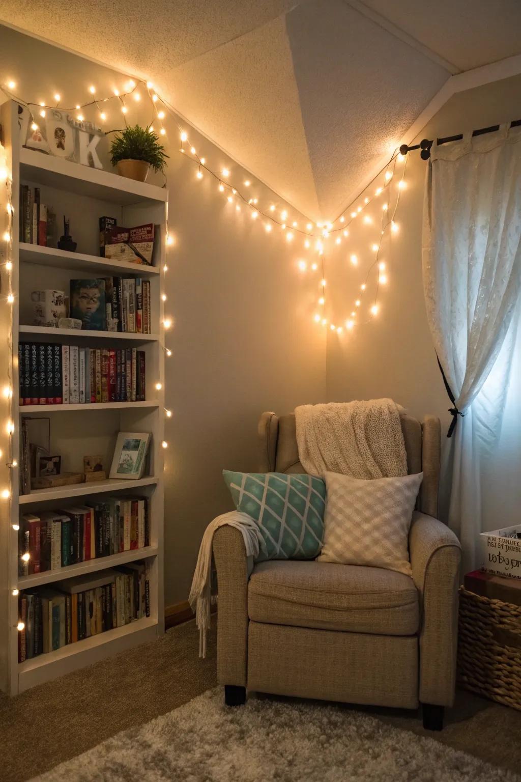 Establish a mood with soft lighting in your calming corner.