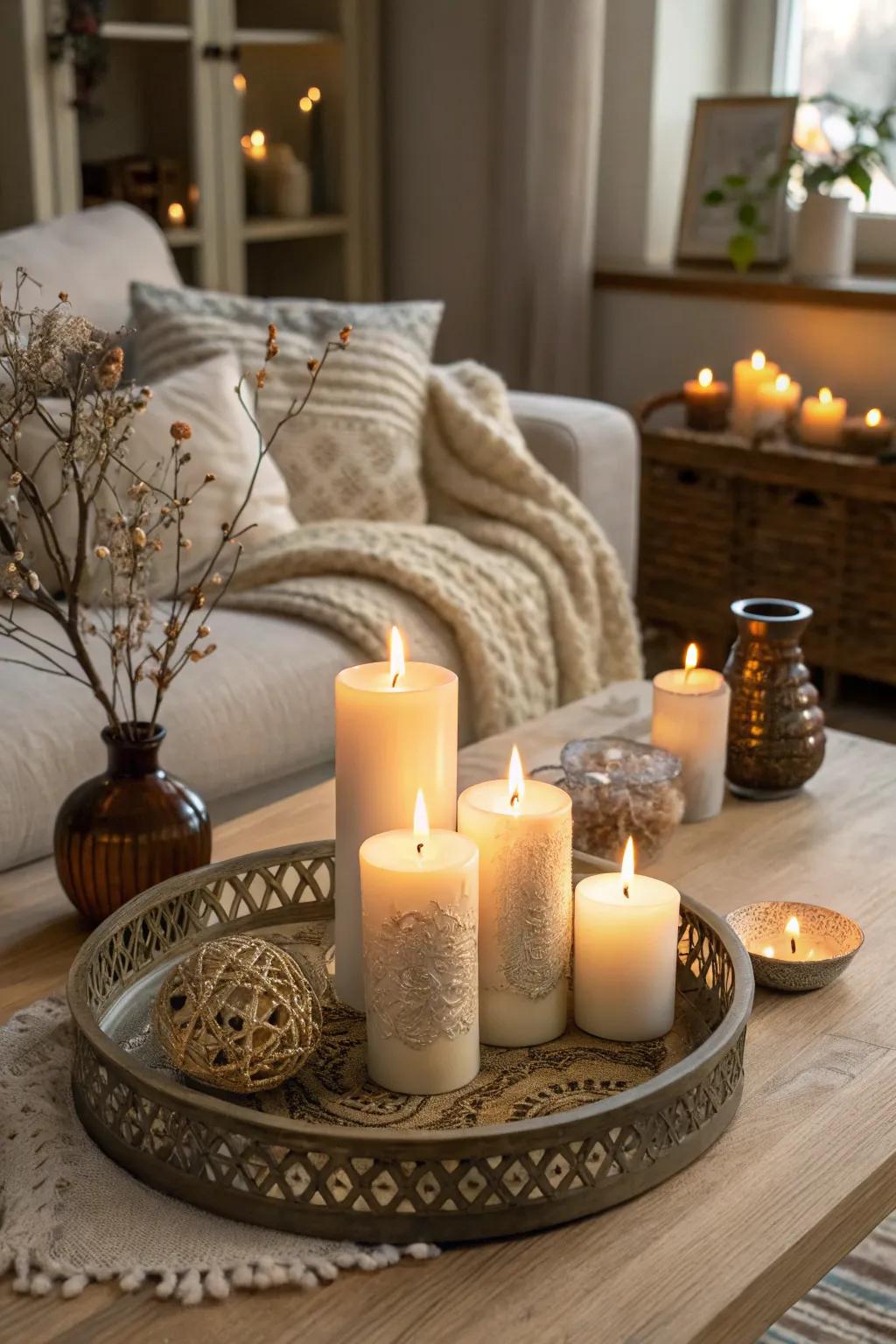A vibrant and fashionable centerpiece created by tiered light heights.
