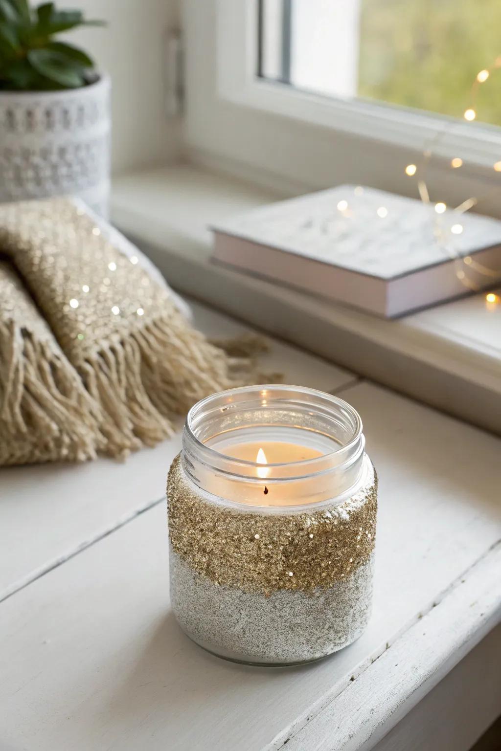 Infuse your environment with a hint of glimmering allure through this captivating candle container, impeccable for a minimalist yet celebratory ambiance.
