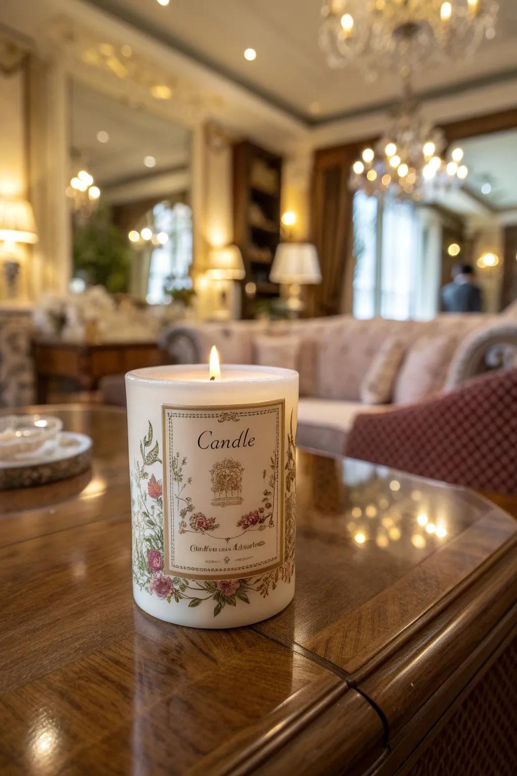 Sophisticated candle labels contributing an element of charm.