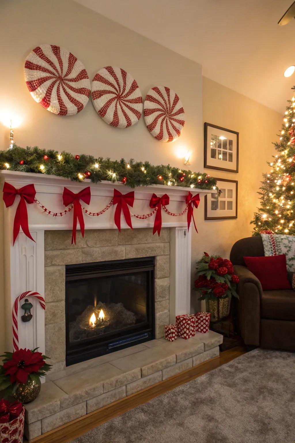 Add a sweet aspect to your fireplace with a peppermint chain.