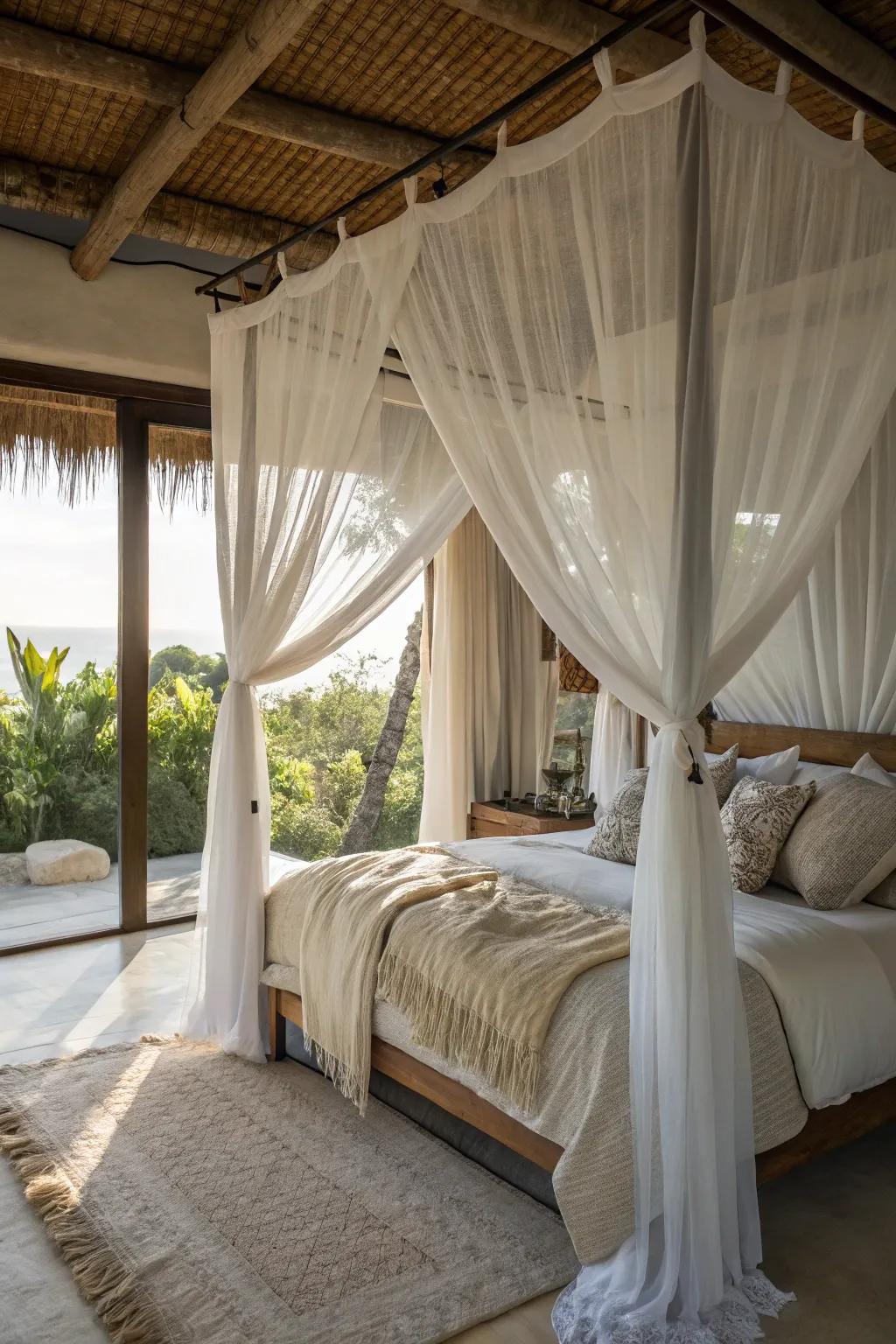 Translucent materials fashion a light and dreamy atmosphere.