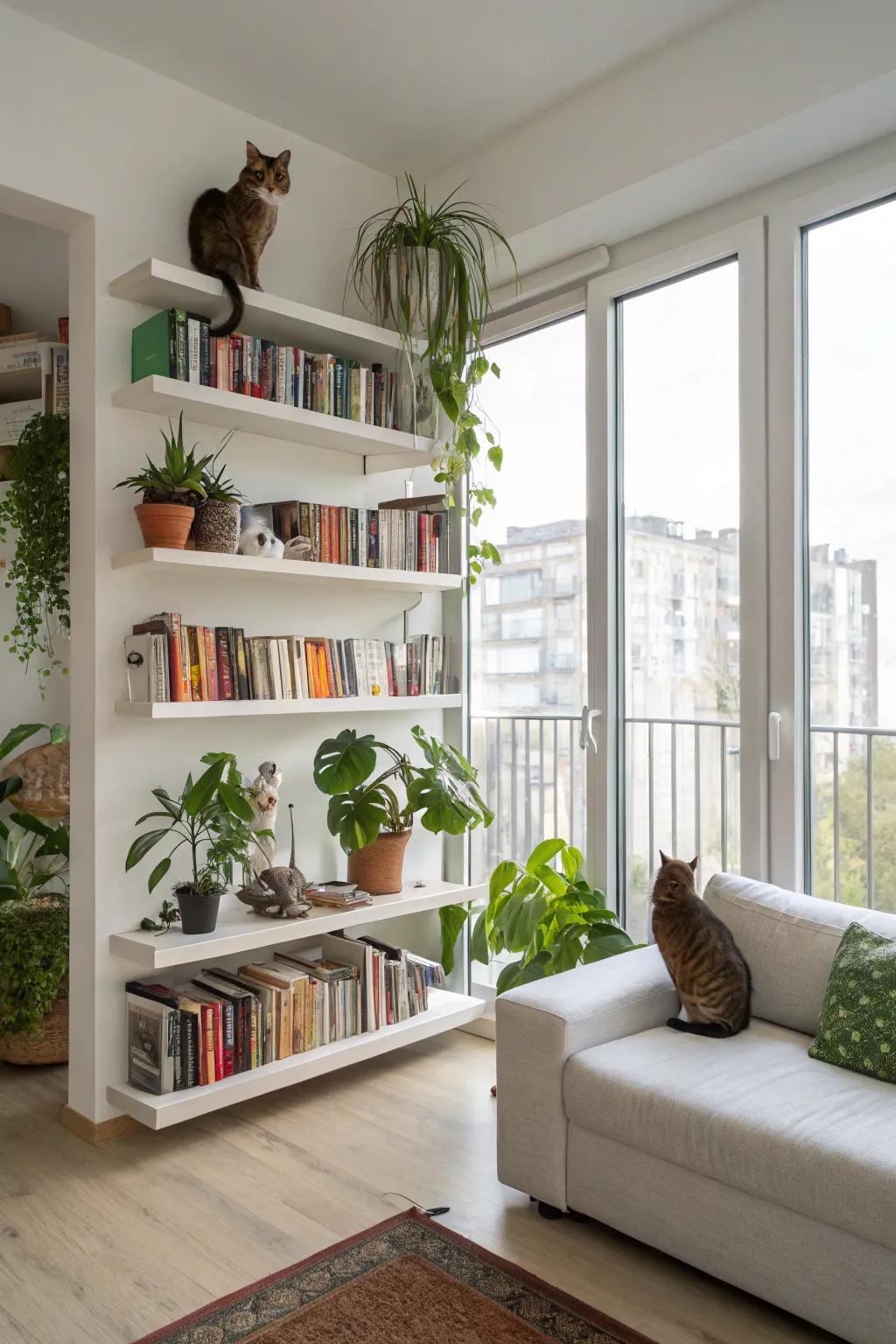 Cat shelves seamlessly integrated with home decor.