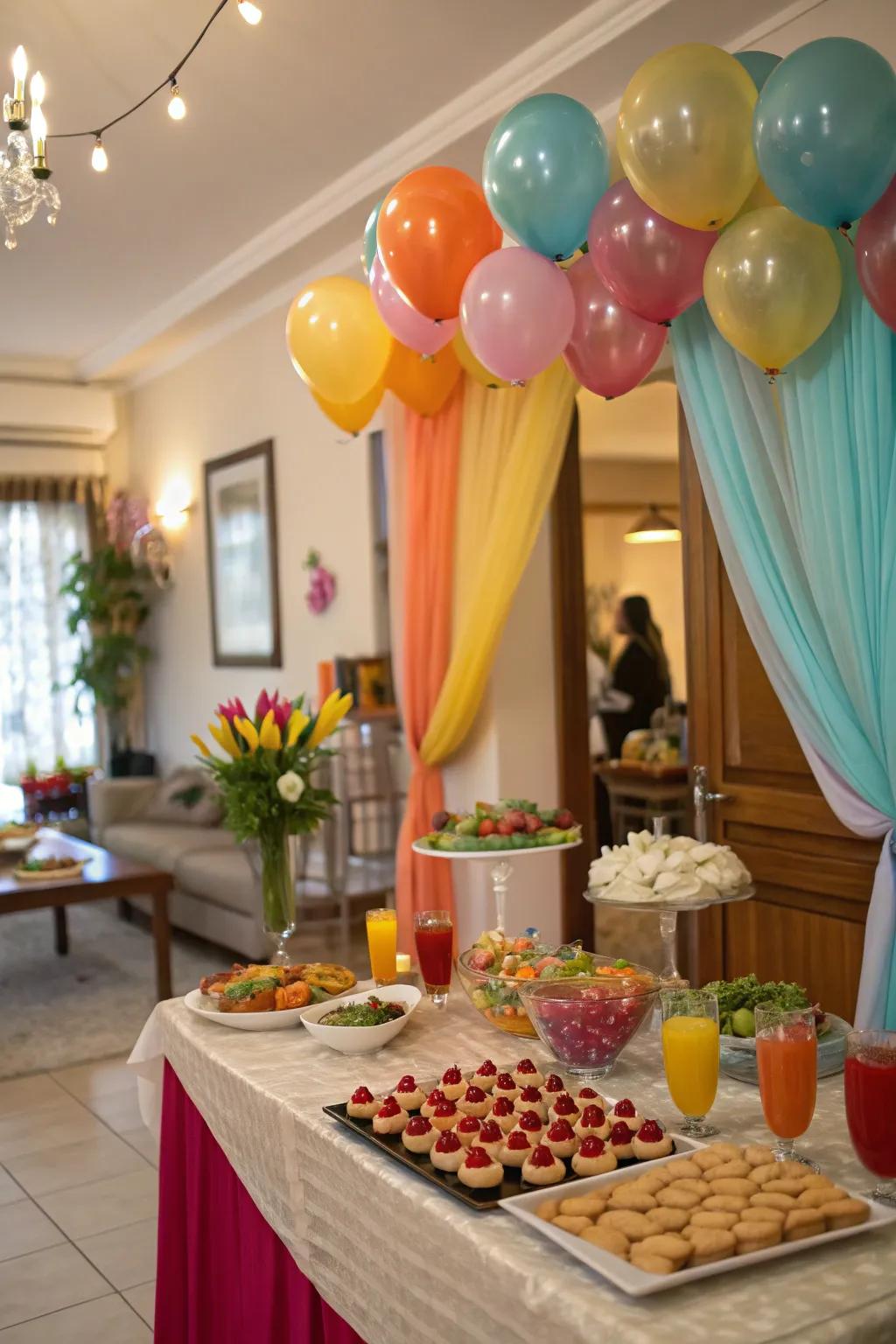 A lively backdrop boosts the visual magnetism of the table.