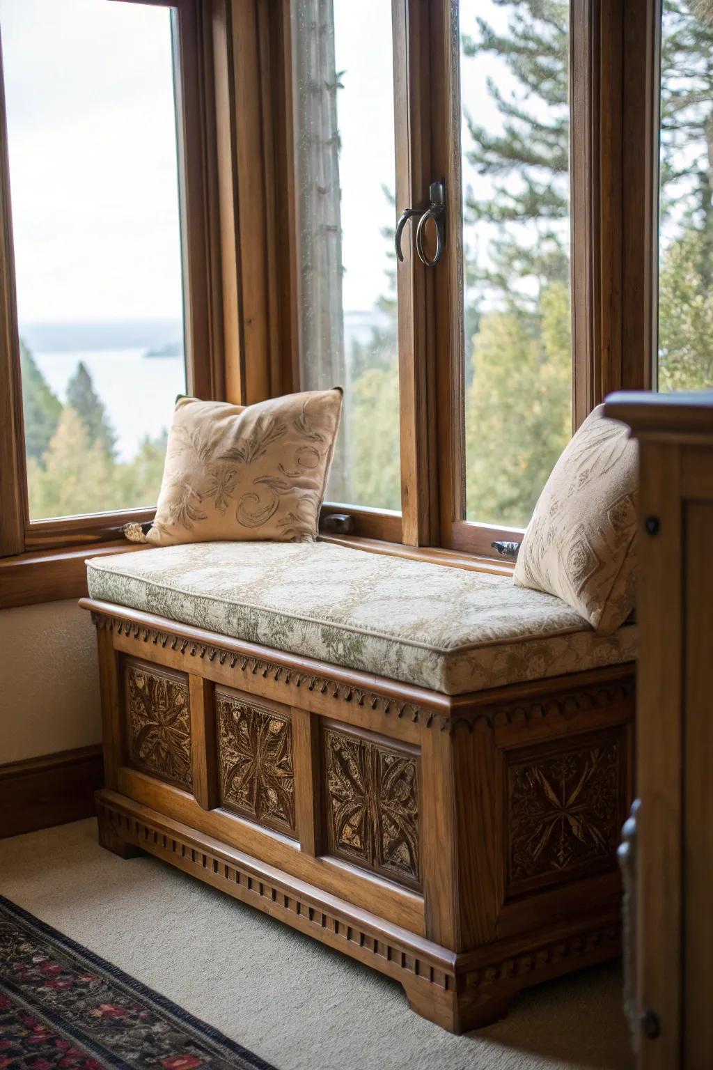 When a cedar chest is combined with a cushion, it makes the ideal window seat.