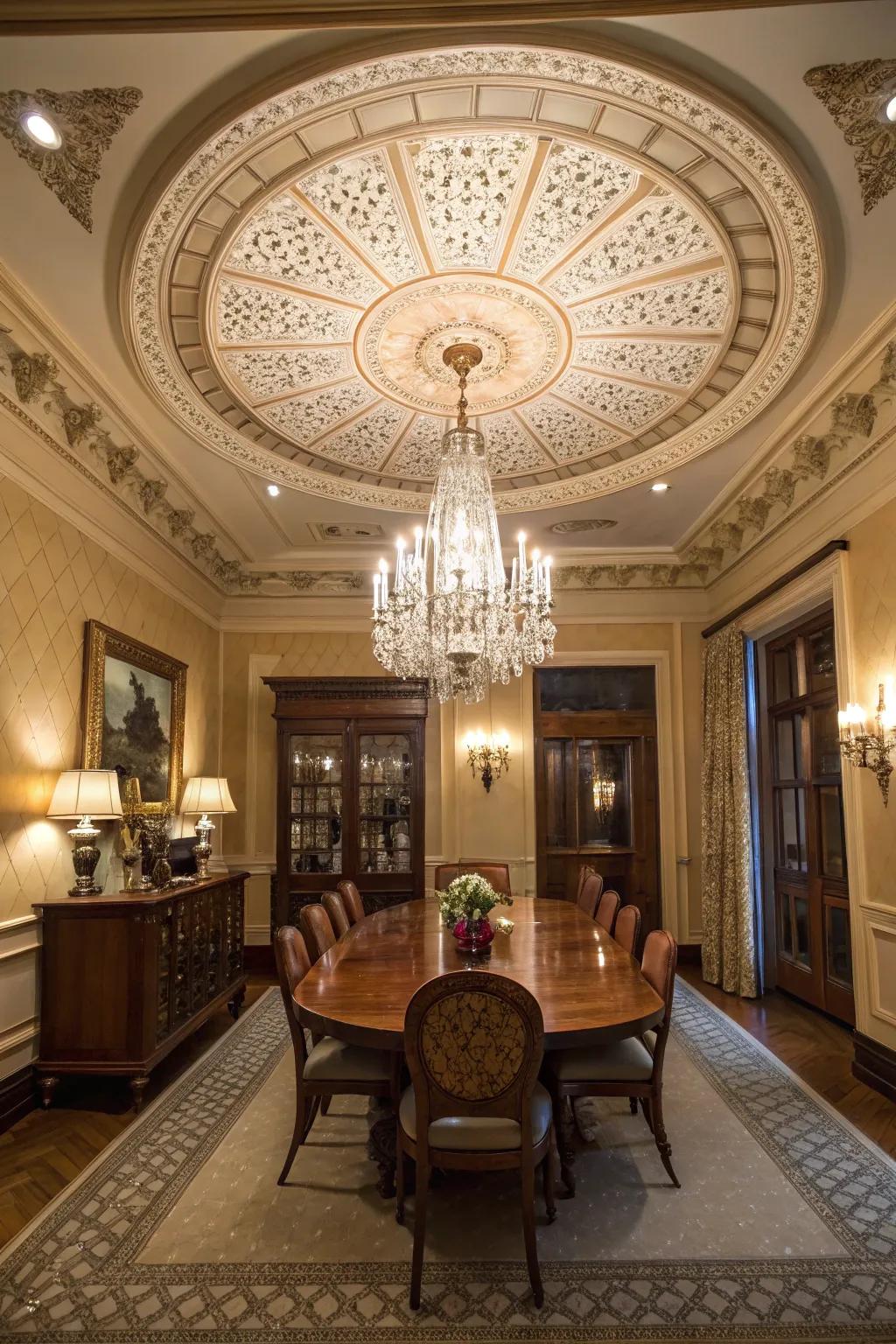 Lighting and rosettes partner exquisitely for dramatic impact.