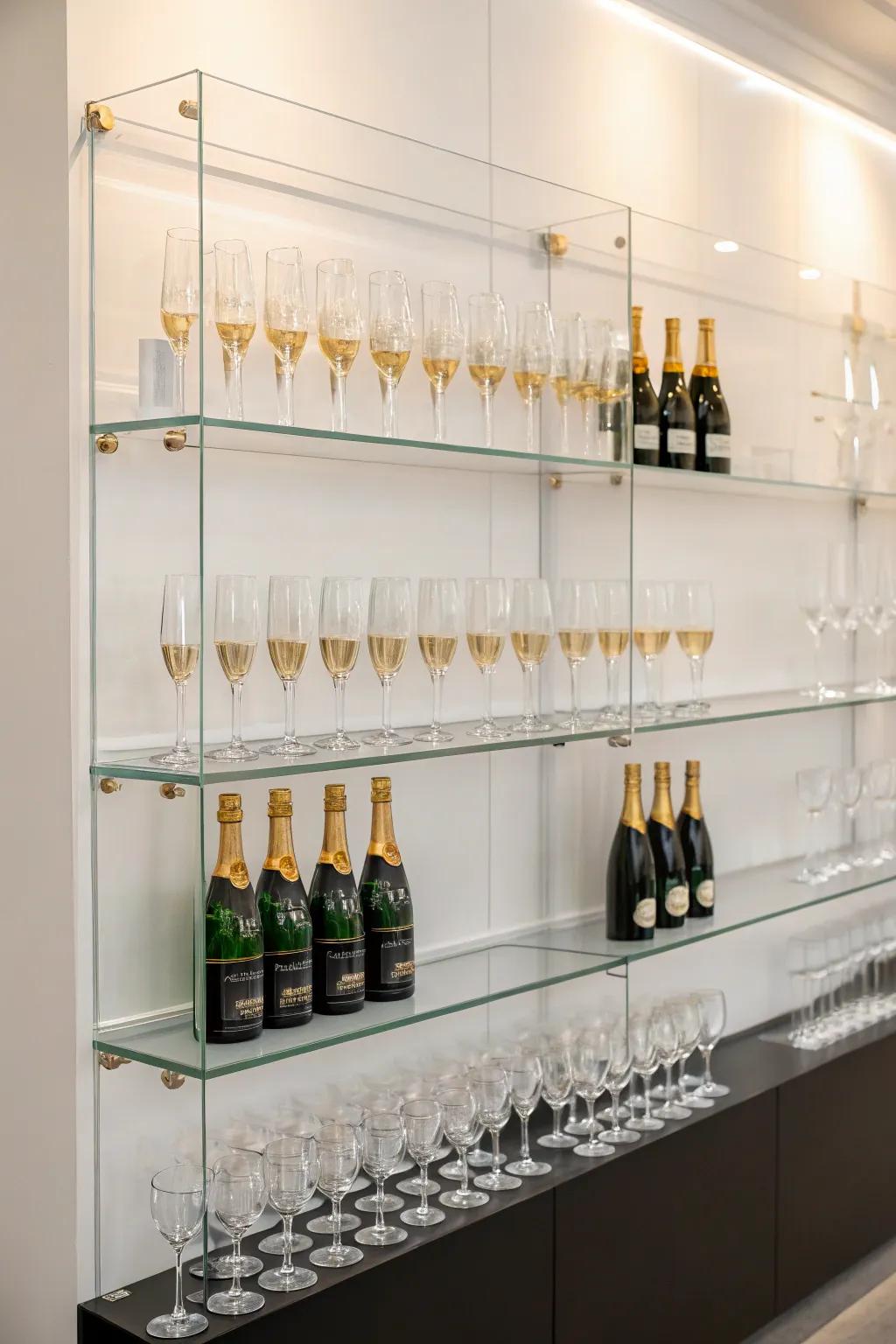 A streamlined acrylic arrangement for a modern sparkling beverage display.