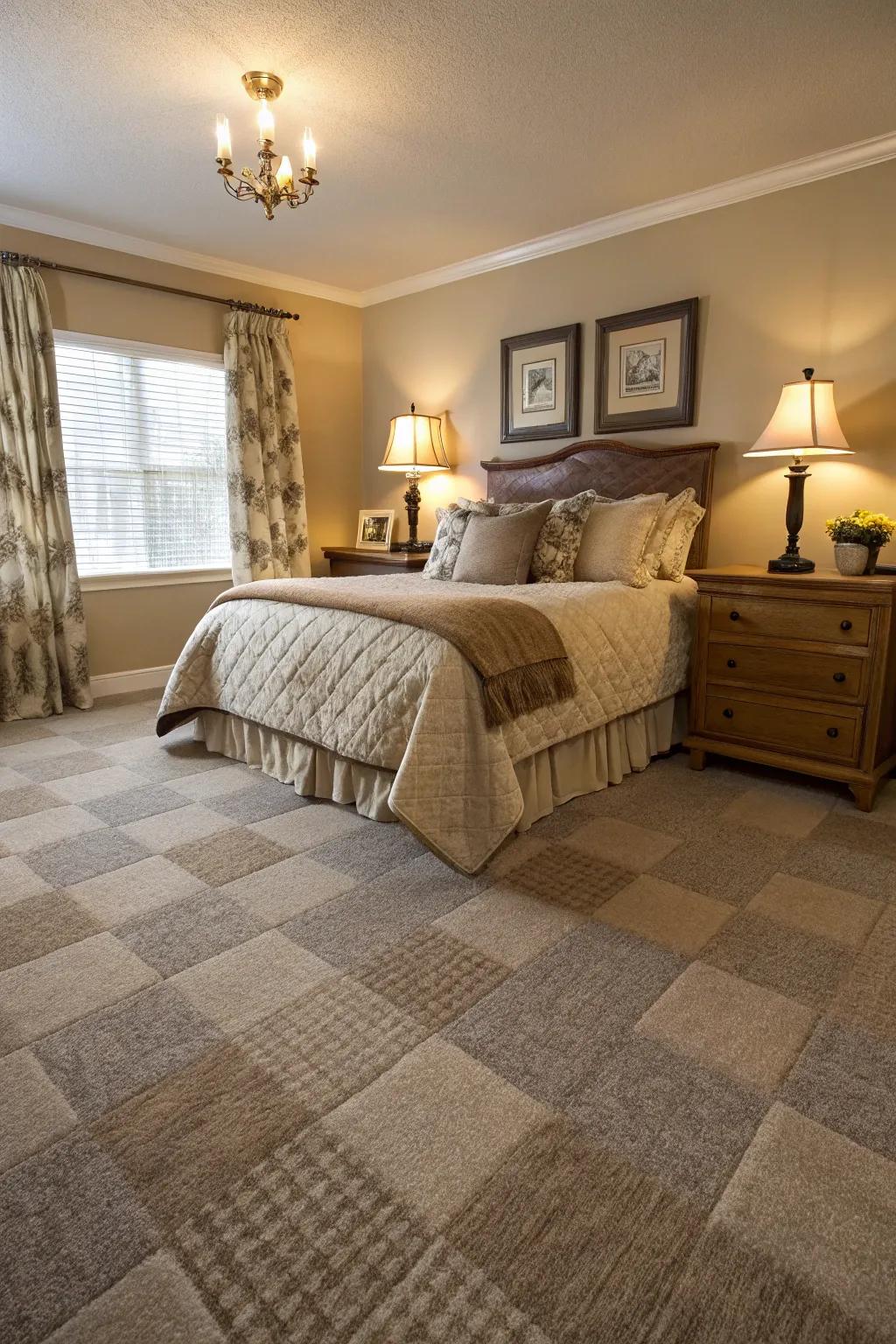 Craft a sumptuous sensation in your space with peel-and-stick carpet sections.