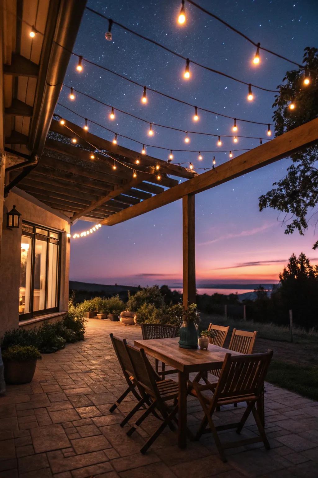 Fairy lights can transform any patio into a magical escape.