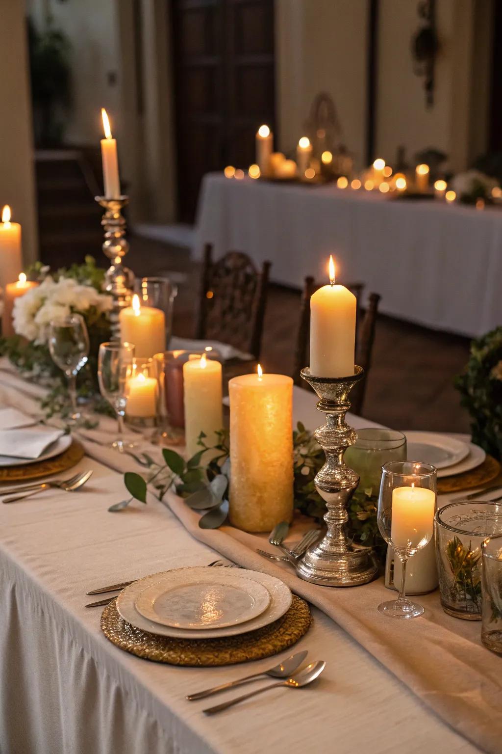 Candles introduce a comforting glow to your Christmas gathering.