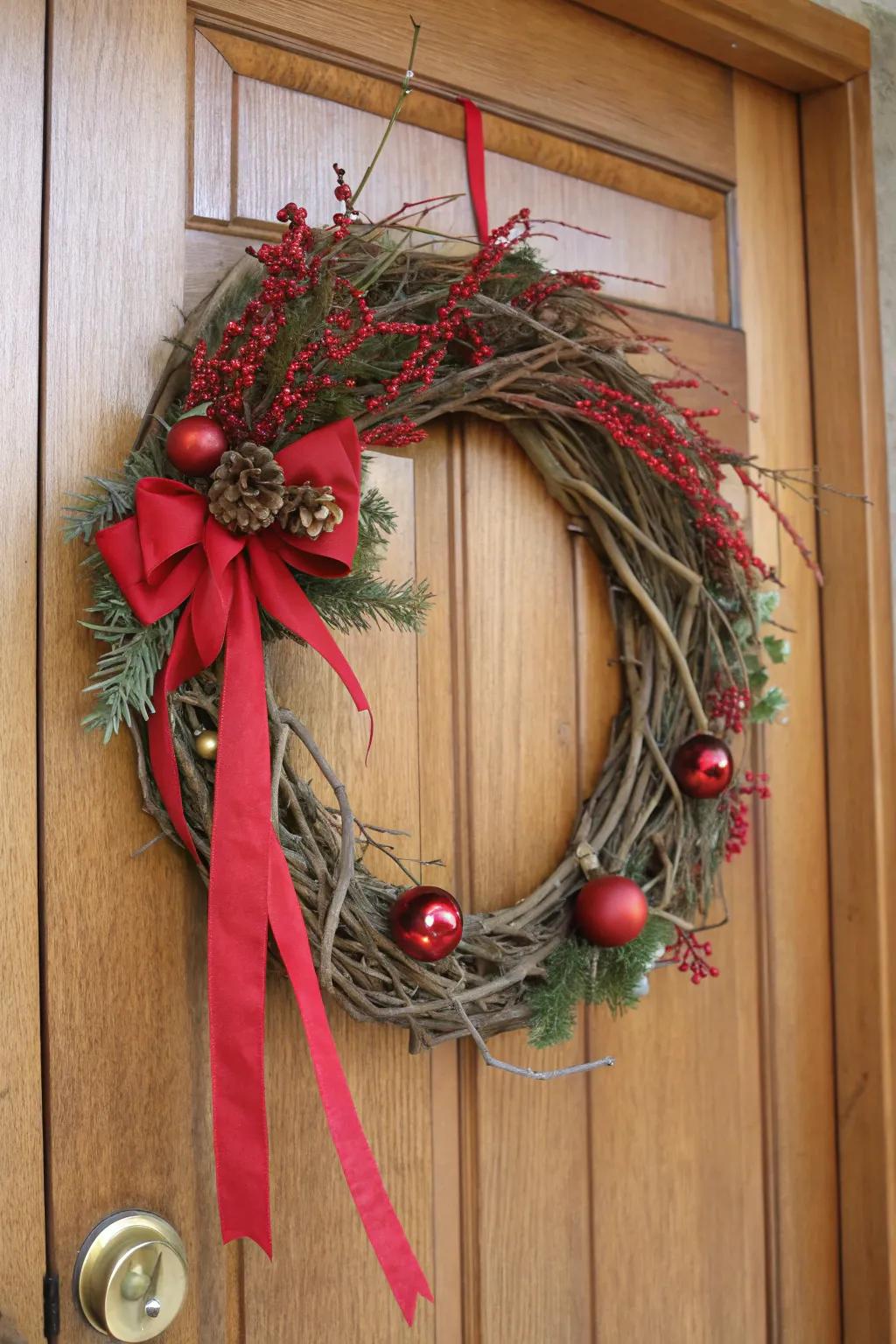A charming bespoke door adornment greeting visitors with seasonal delight.