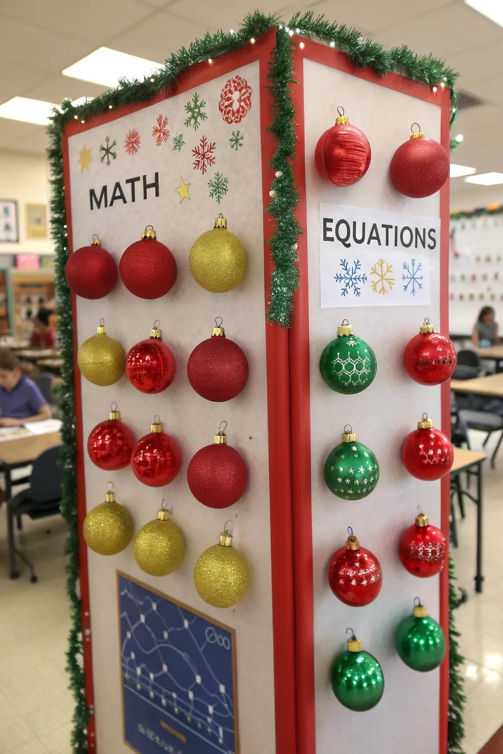 Math embraces the holiday spirit with equation decorations.