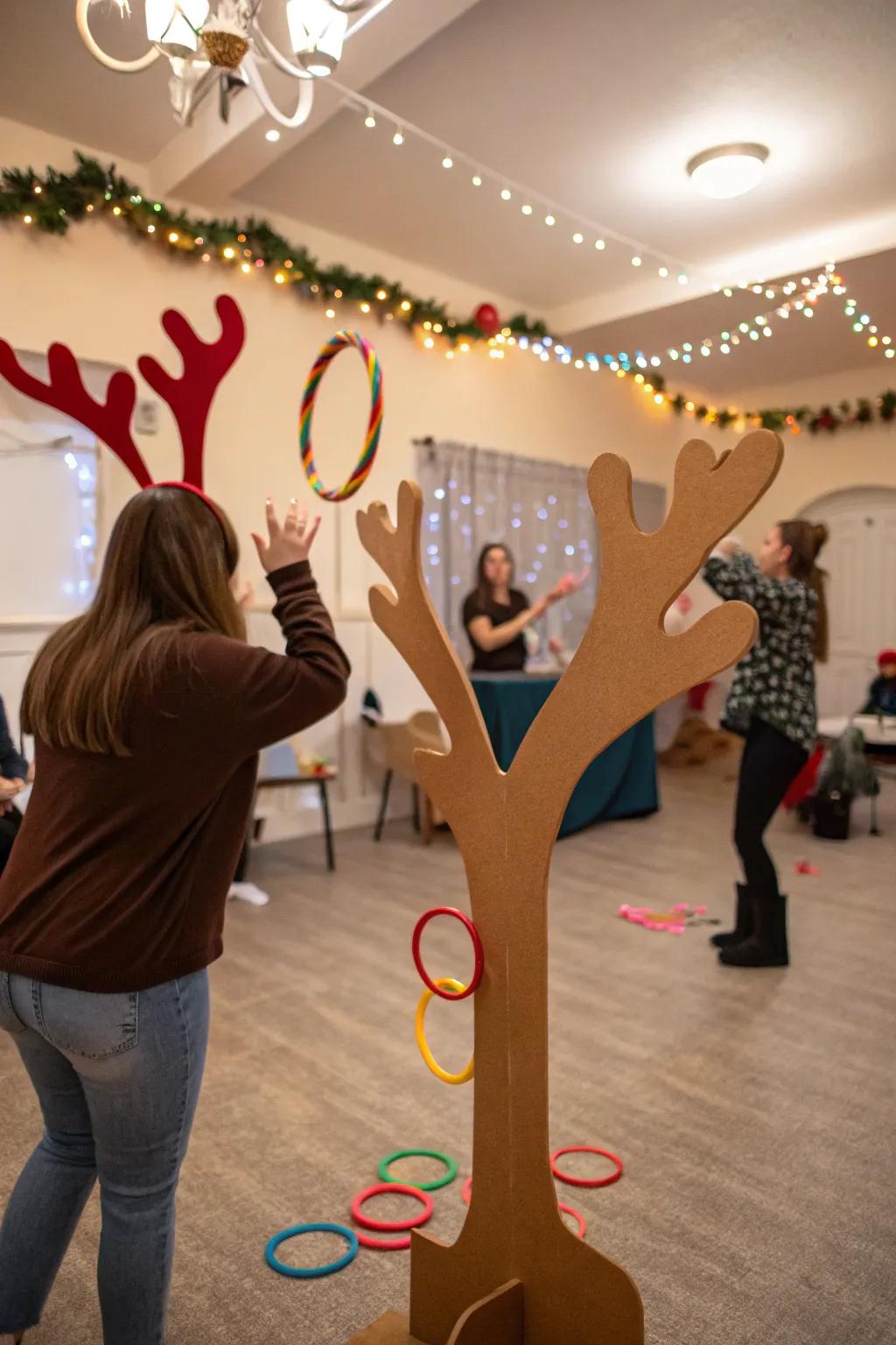 The Reindeer Antler Ring Toss invigorates with elation and challenge during the Yuletide Games.