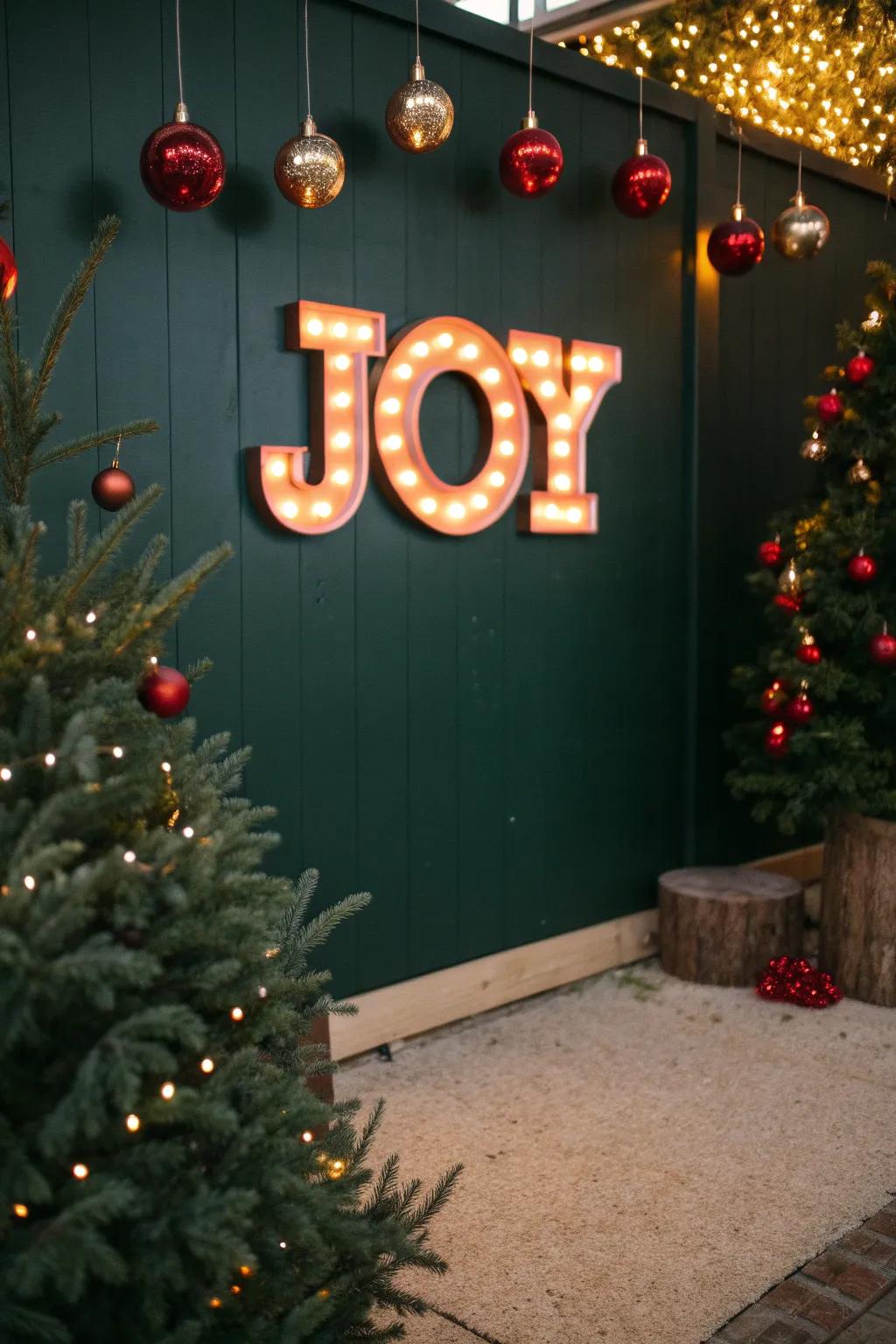 Enliven your area with an illuminated 'Joy' notice.