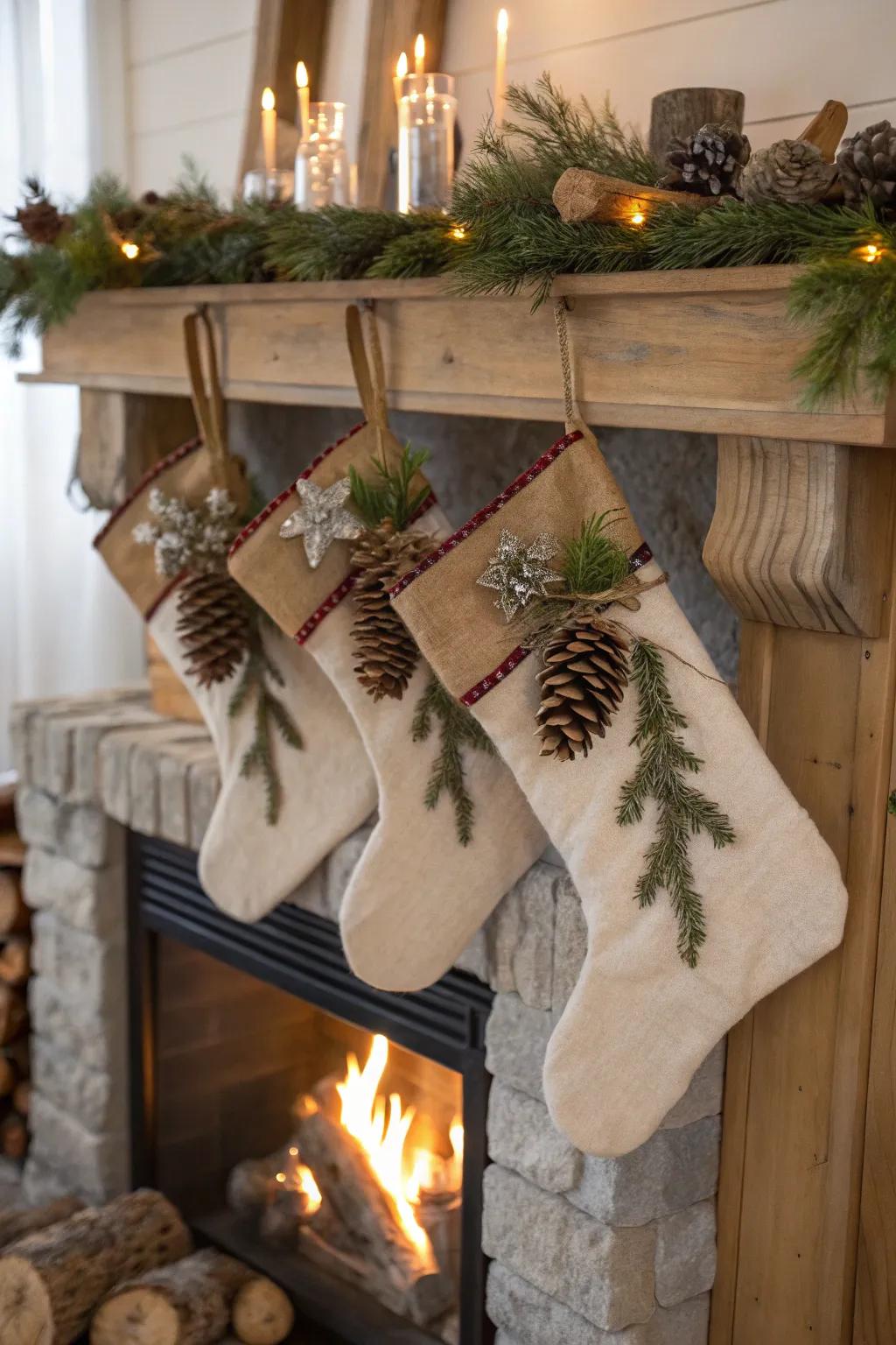 Nature-inspired stockings bring a cozy, woodland feel to the holidays.
