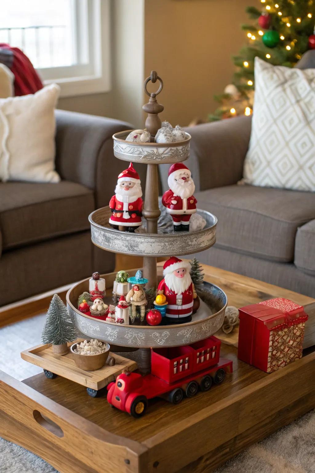 Santa's workshop is brought to life on this festive multi-level display.