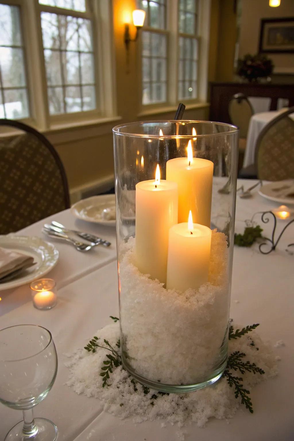 Establish a serene atmosphere with a taper-lit vase.