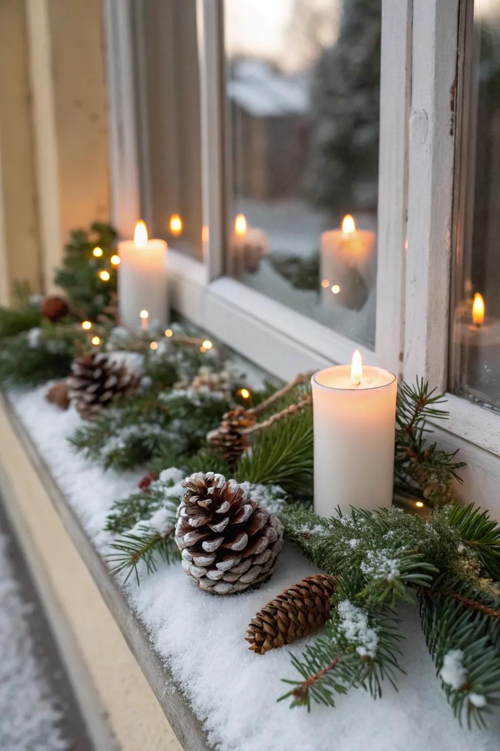 A captivating casement exhibition showcasing festive cone accents and lights.