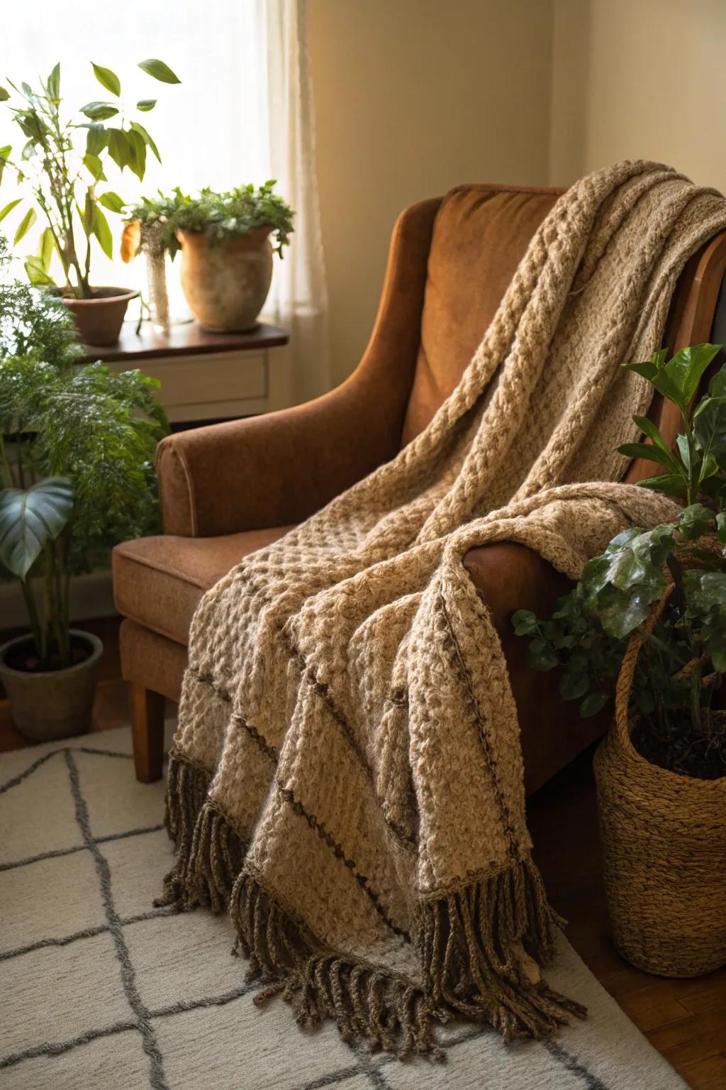 Natural tones merge warmth and nature within.