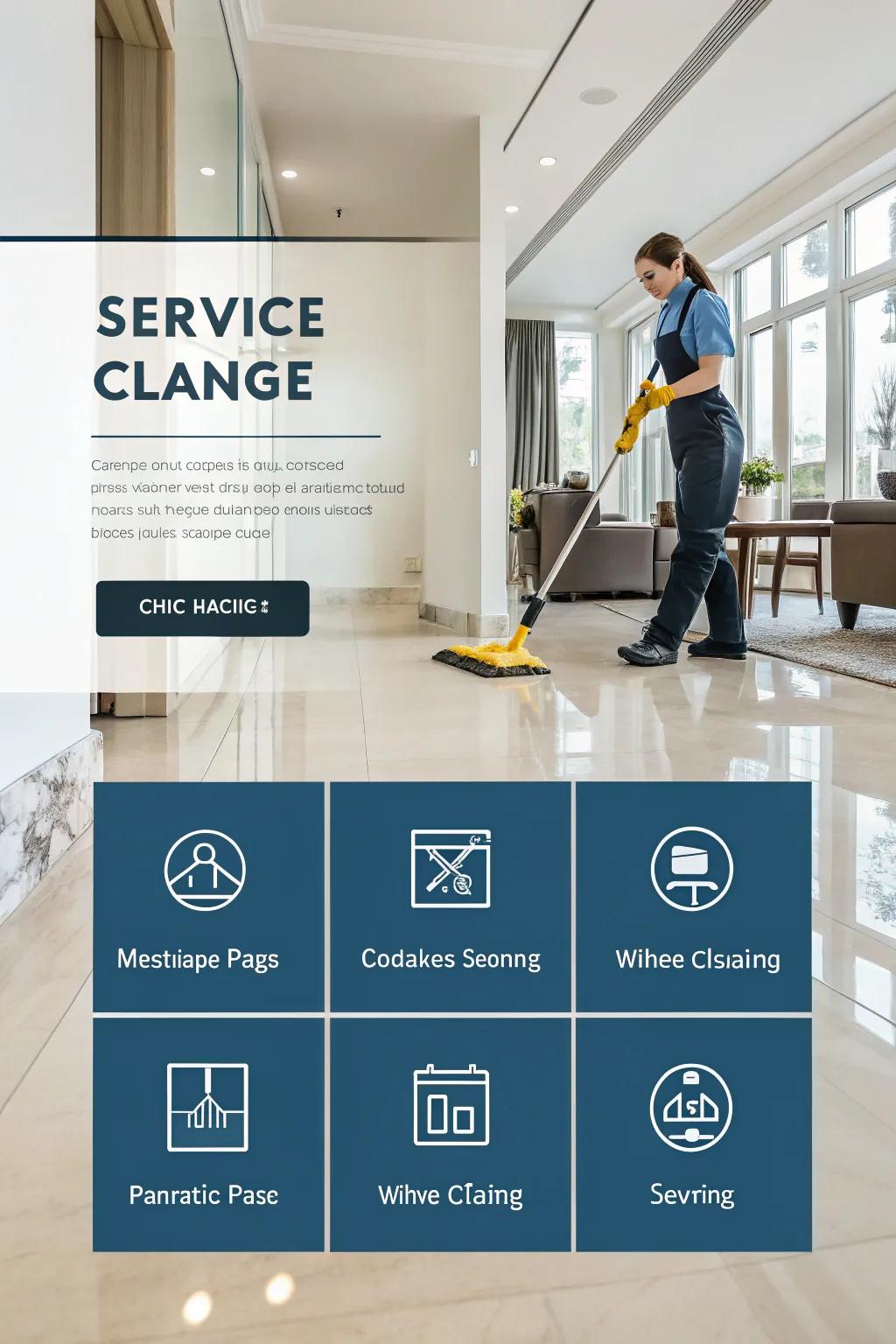 Service section with icons highlighting cleaning offerings.