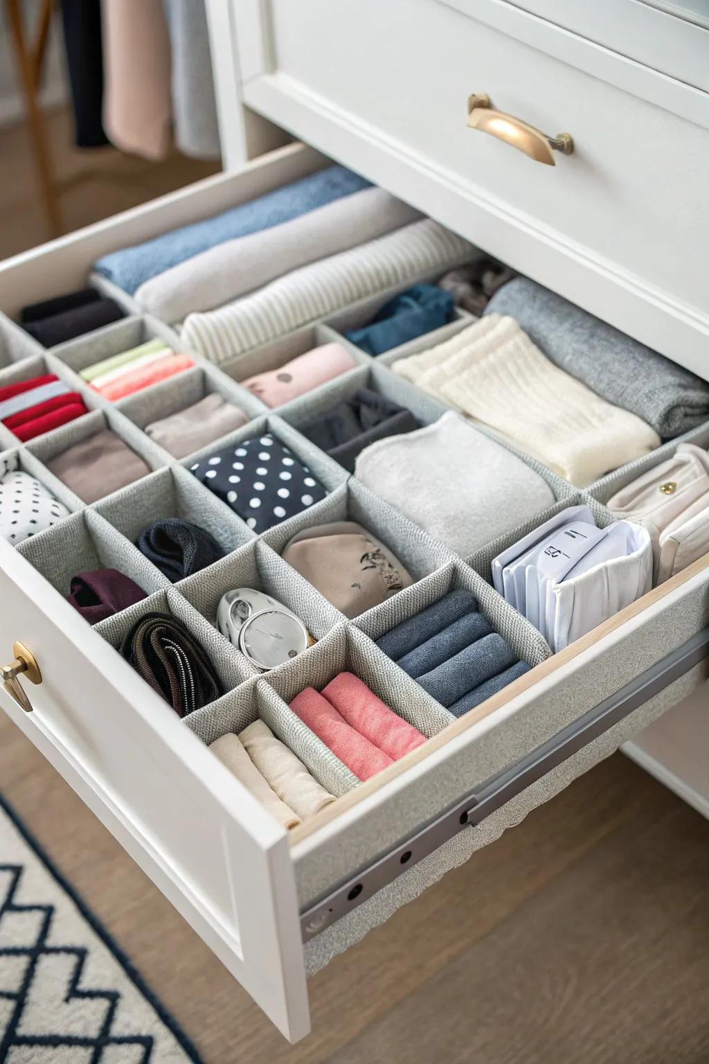 Smart drawer solutions bring serenity to small items, keeping everything in its place.