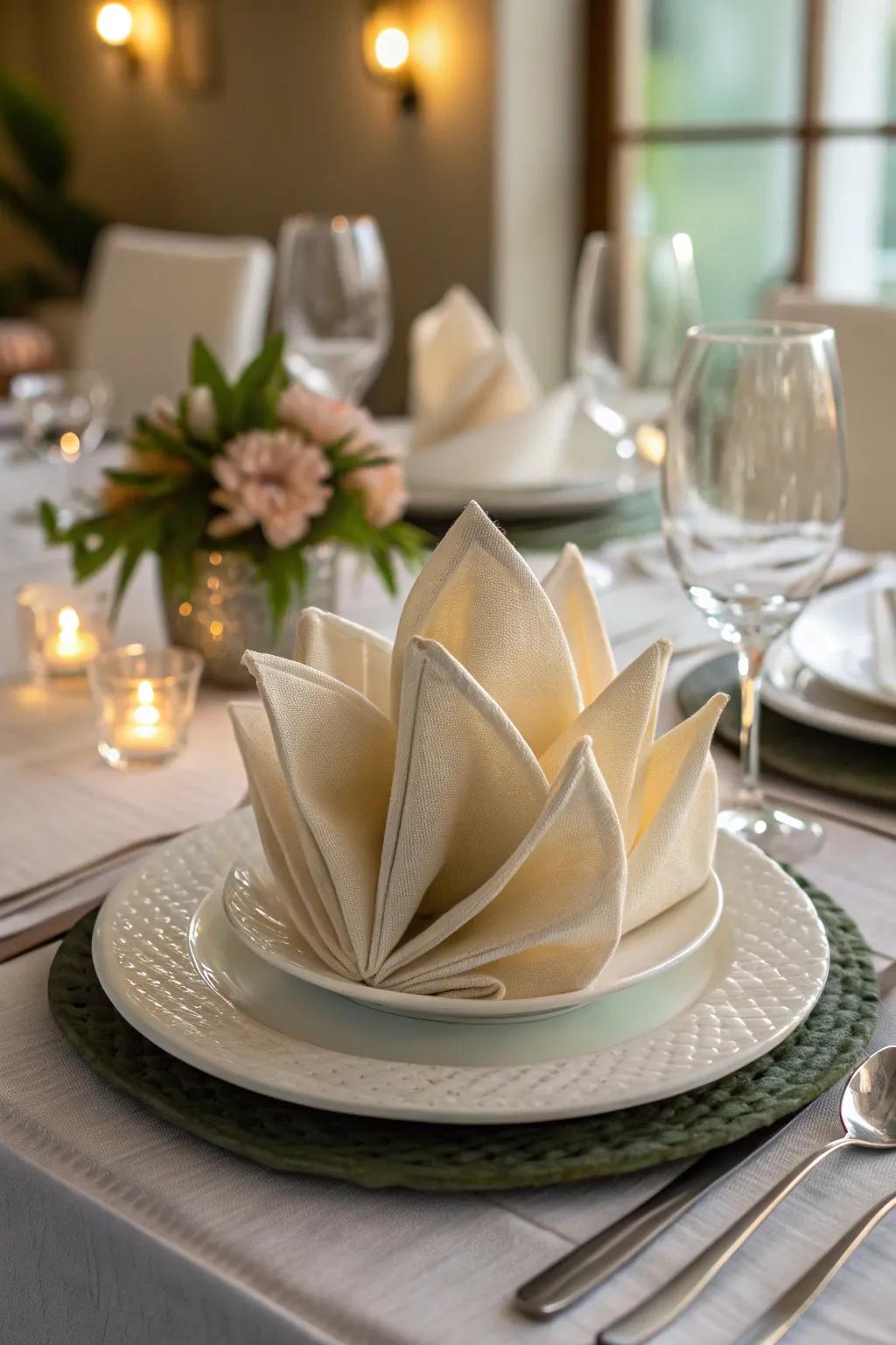 The serene water lily textile fold adds a unique flair to your decor.