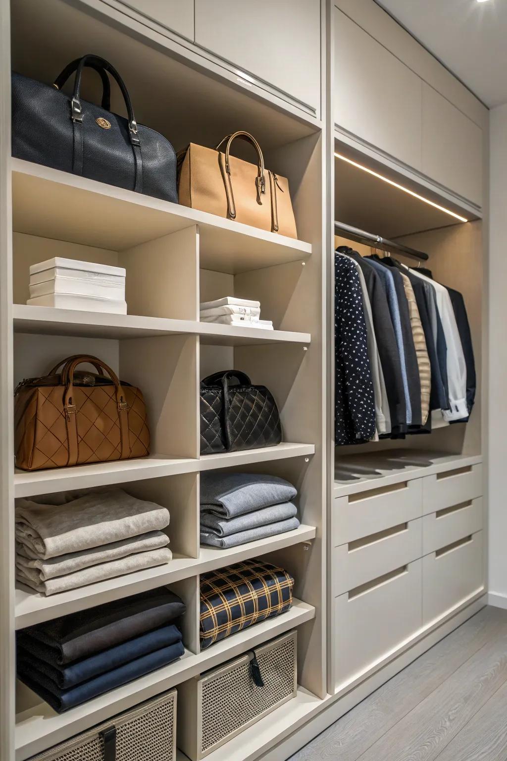 Shelf dividers ensure everything stays neatly in its place.