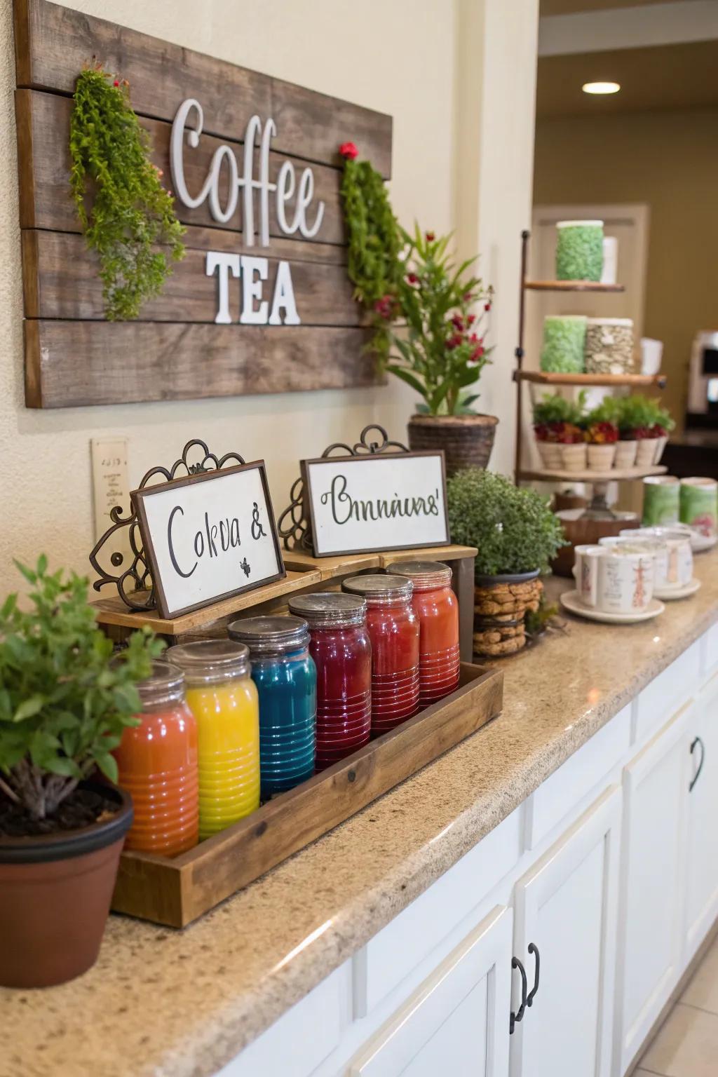 Ornamental touches add personality and coziness to your coffee and tea station.
