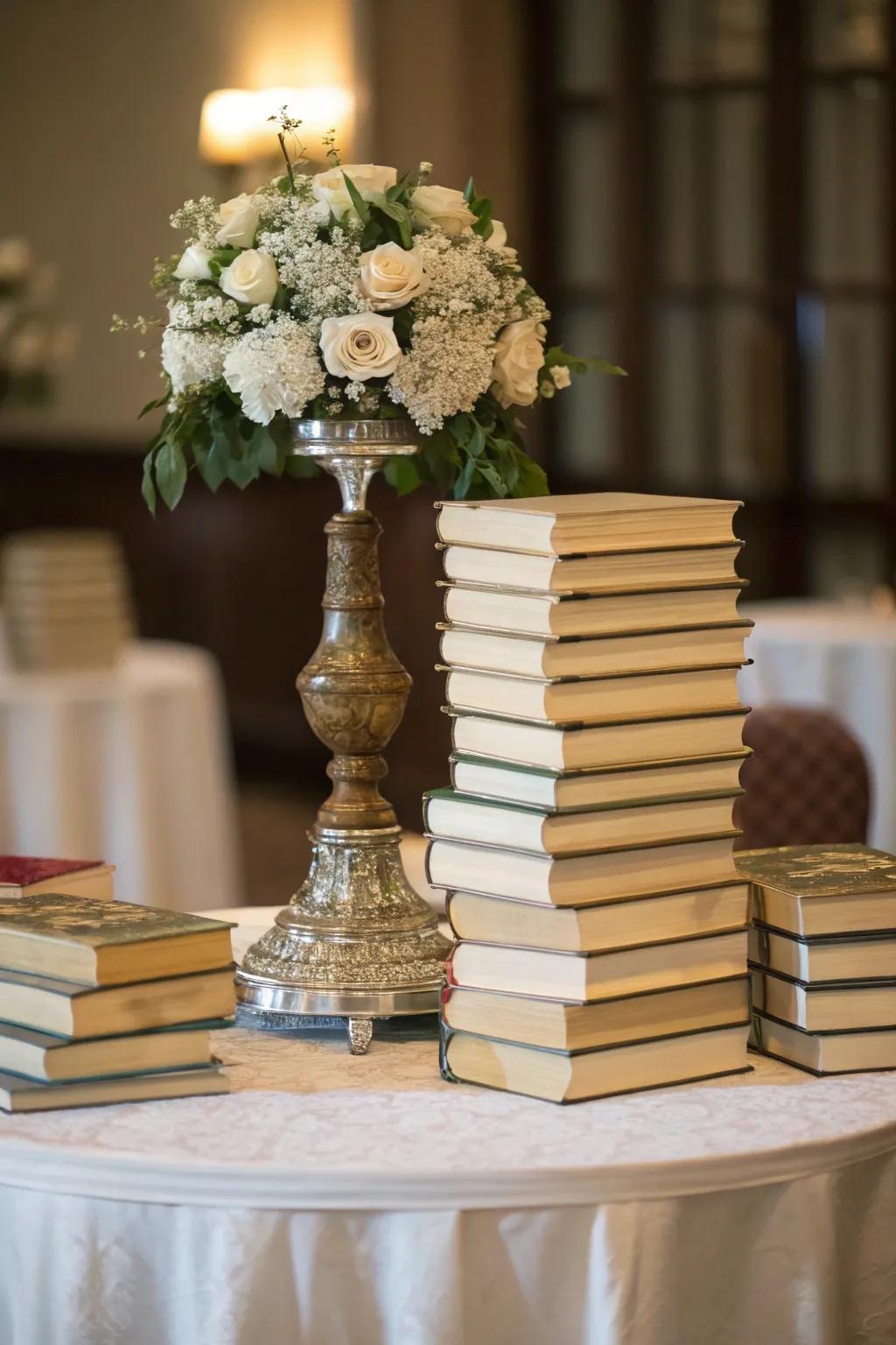 The utilization of symmetrical book formations begets a well-proportioned and refined configuration.