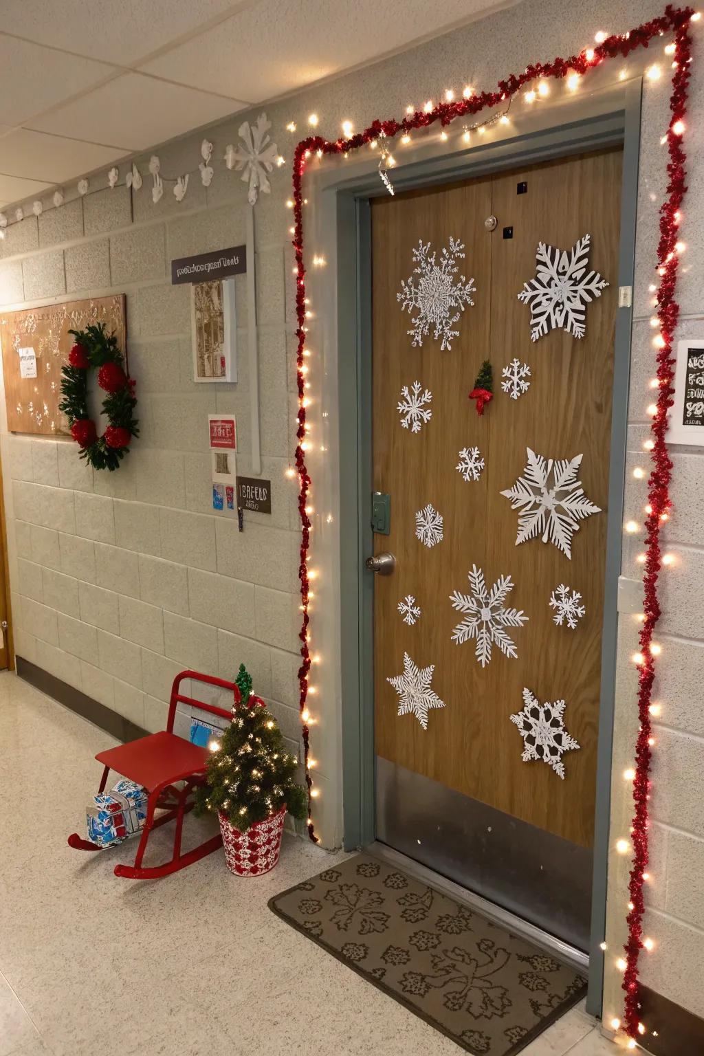 Awaken holiday cheer with a festive door display.