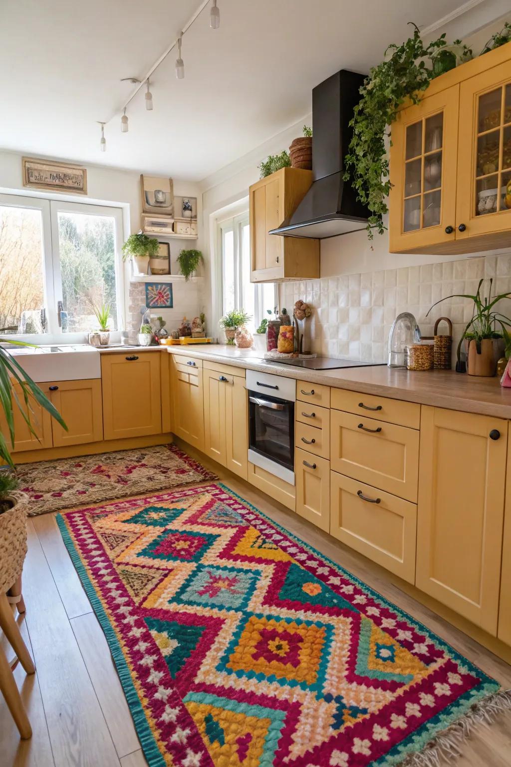 An ornamental weave adds hue and warmth to the cooking space.